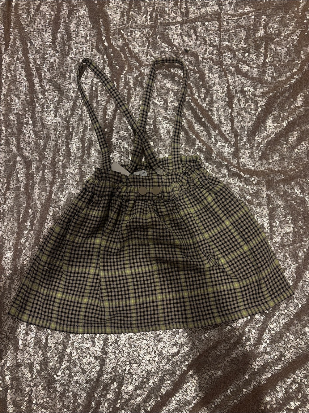 Zara Green and Black Plaid Suspender Skirt